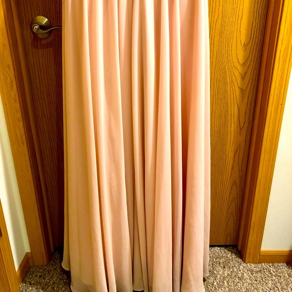 MORI LEE Bridesmaid Strapless Sweetheart Chiffon Formal Maxi Dress Blush Prom - Picture 11 of 14